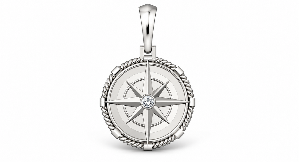 Yellow Gold Large Nautical Compass Medallion Pendant Charm