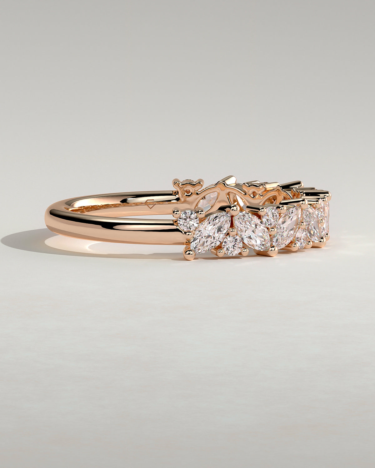 Marquise and Round Diamond Half Eternity Wedding Band — rose gold [color:rose]