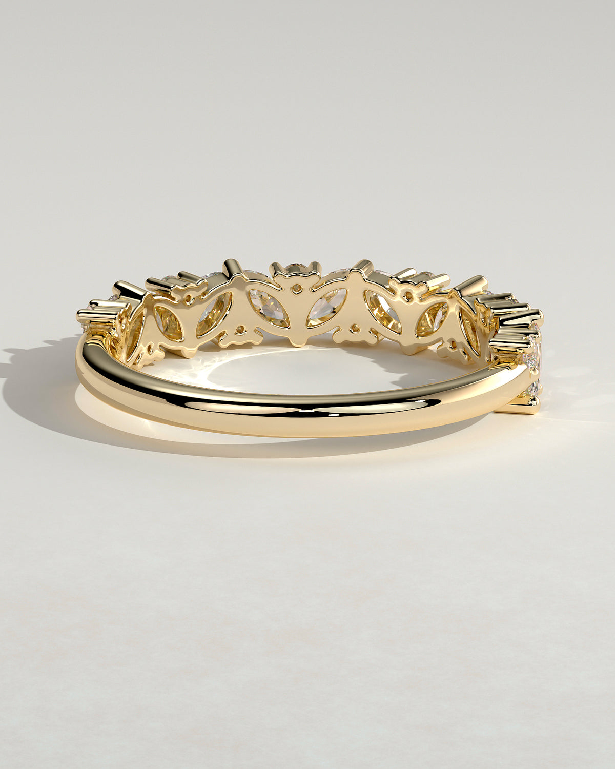 Marquise and Round Diamond Half Eternity Wedding Band — yellow gold [color:yellow]