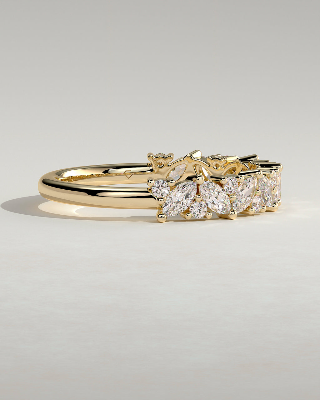 Marquise and Round Diamond Half Eternity Wedding Band — yellow gold [color:yellow]