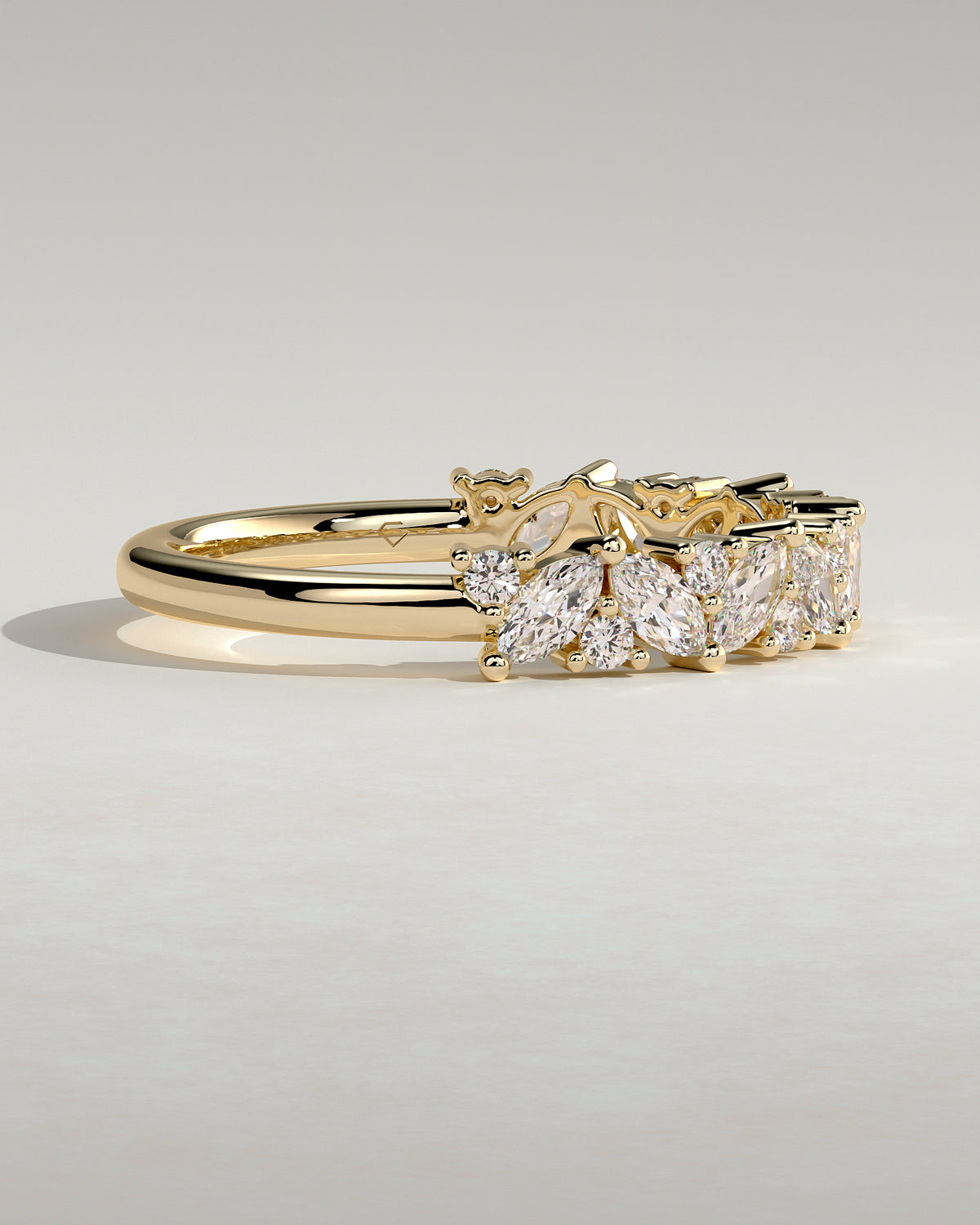 Marquise and Round Diamond Half Eternity Wedding Band — yellow gold [color:yellow]