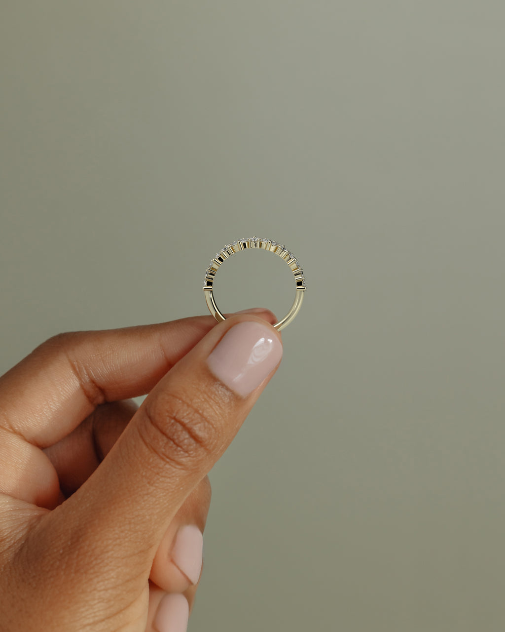 Marquise and Round Diamond Half Eternity Wedding Band — yellow gold [color:yellow]