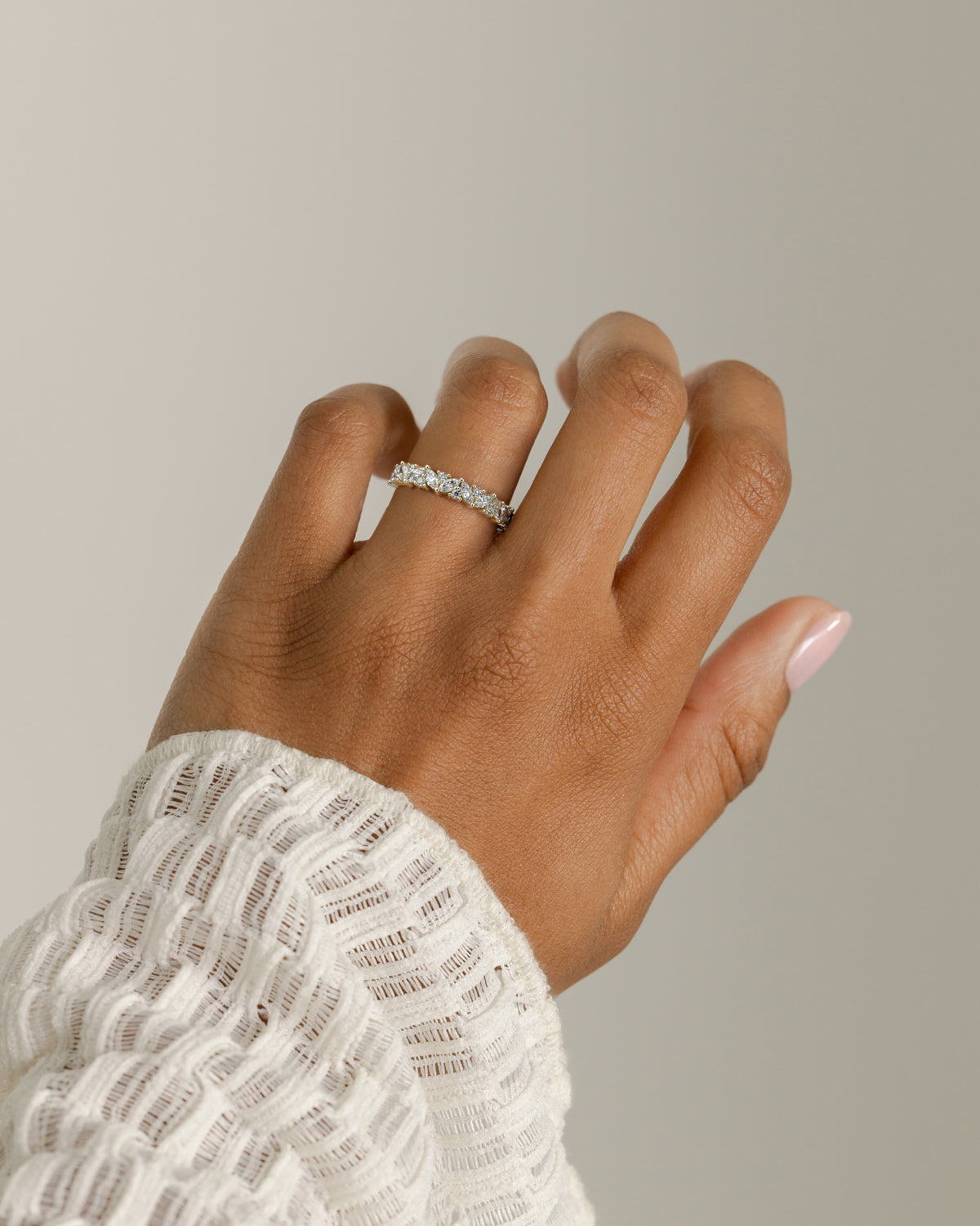 Marquise and Round Diamond Half Eternity Wedding Band — yellow gold [color:yellow]