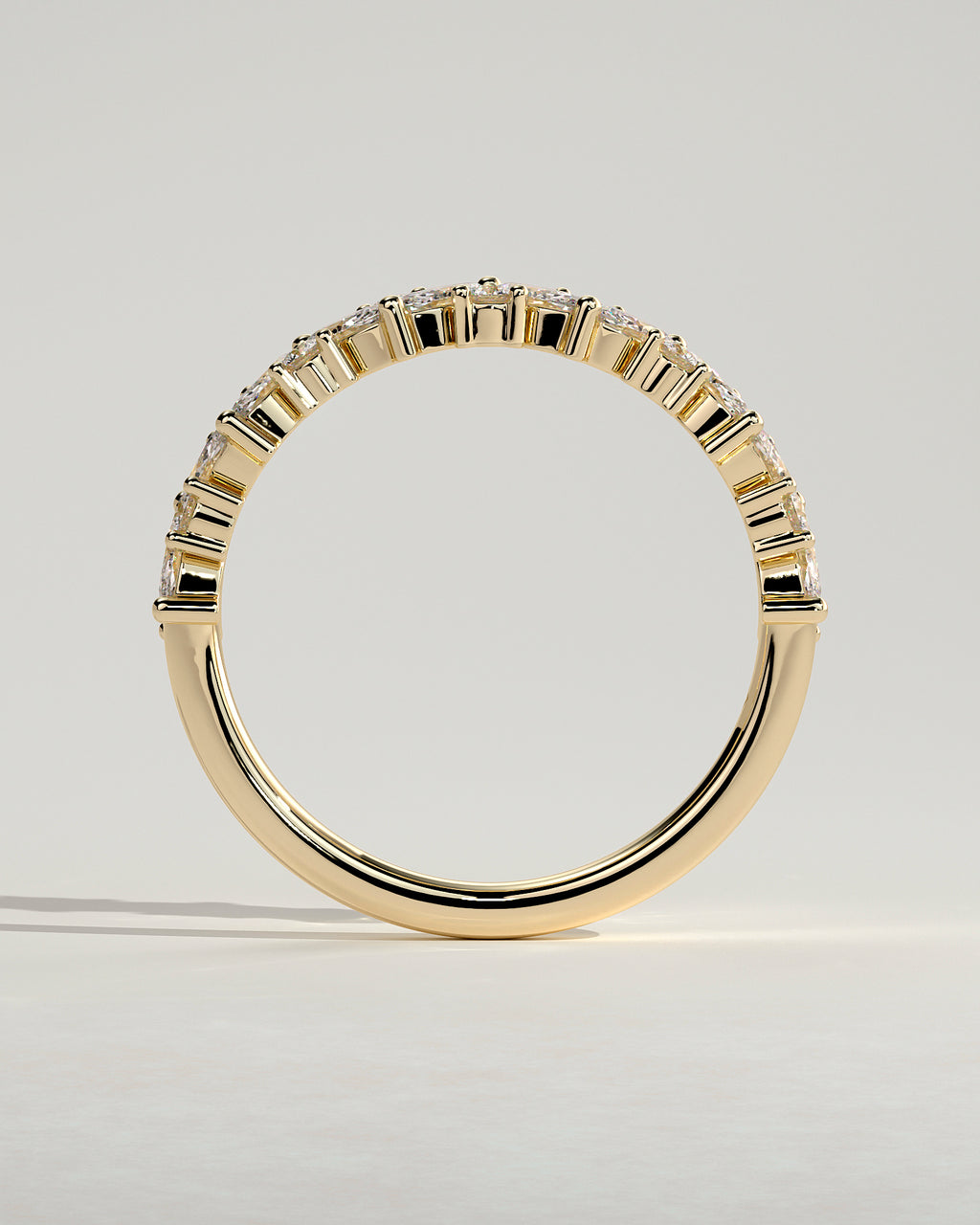 Marquise and Round Diamond Half Eternity Wedding Band — yellow gold [color:yellow]