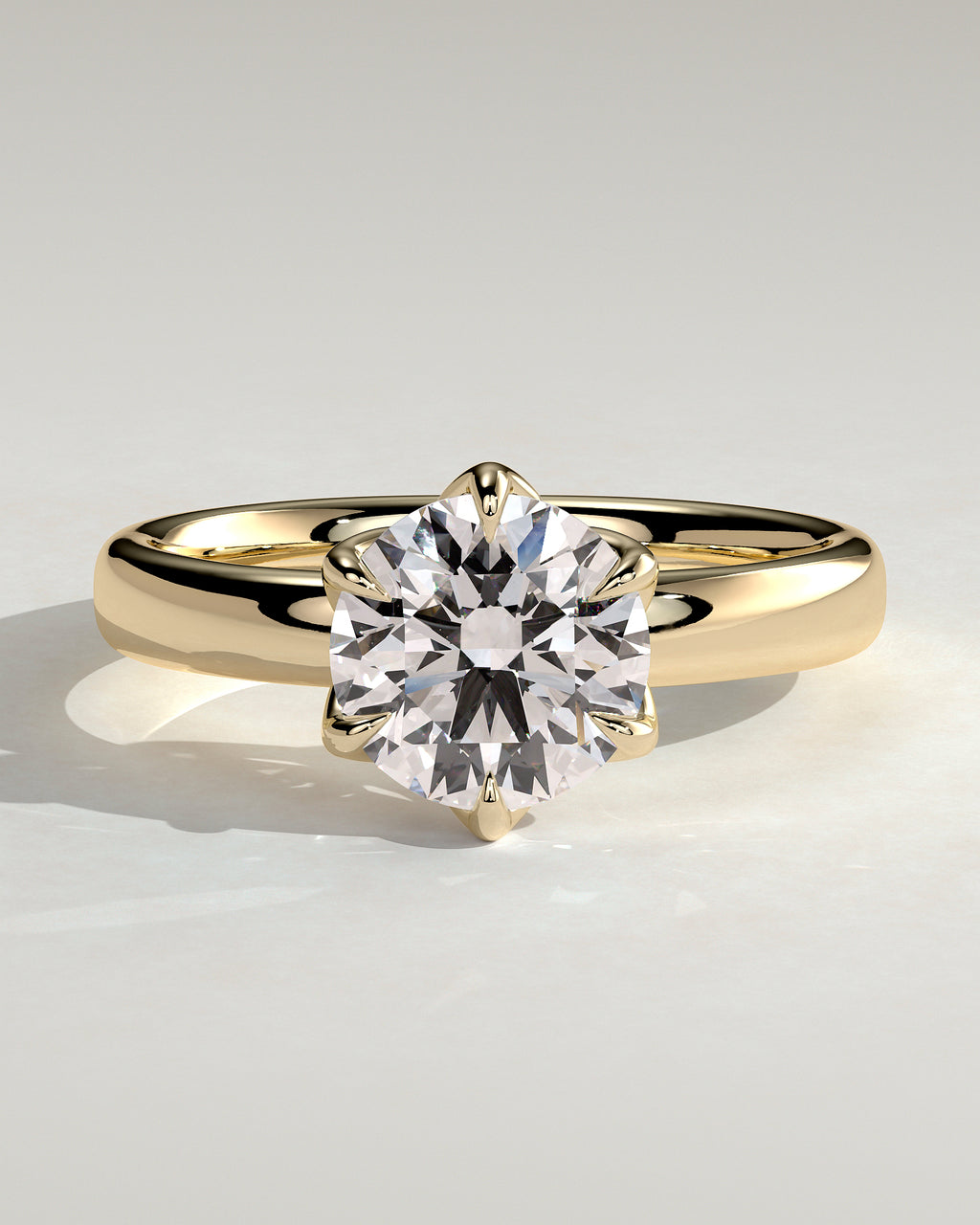 18k Gold Round Brilliant Six Prong Solitaire Diamond Engagement Ring — yellow gold [color:yellow]