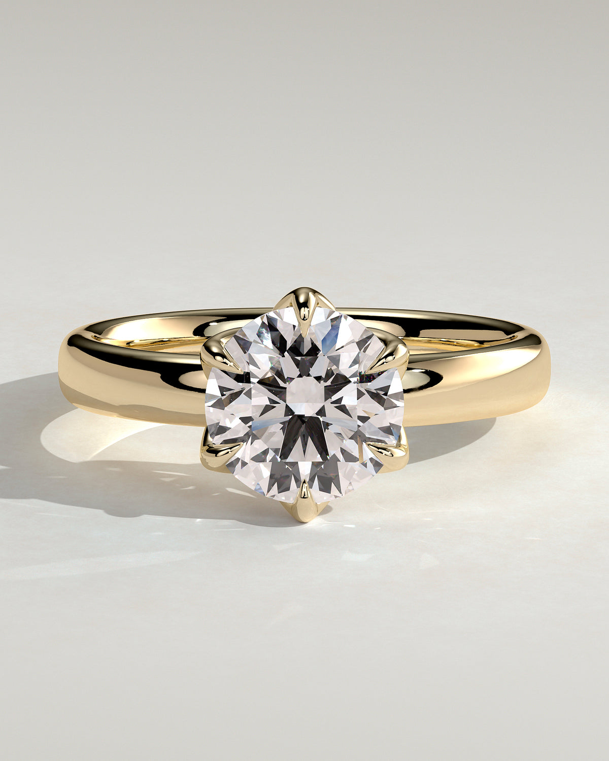 18k Gold Round Brilliant Six Prong Solitaire Diamond Engagement Ring — yellow gold [color:yellow]