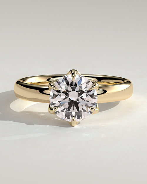 18k Gold Round Brilliant Six Prong Solitaire Diamond Engagement Ring — yellow gold [color:yellow]