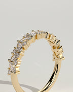Marquise and Round Diamond Half Eternity Wedding Band — yellow gold [color:yellow]