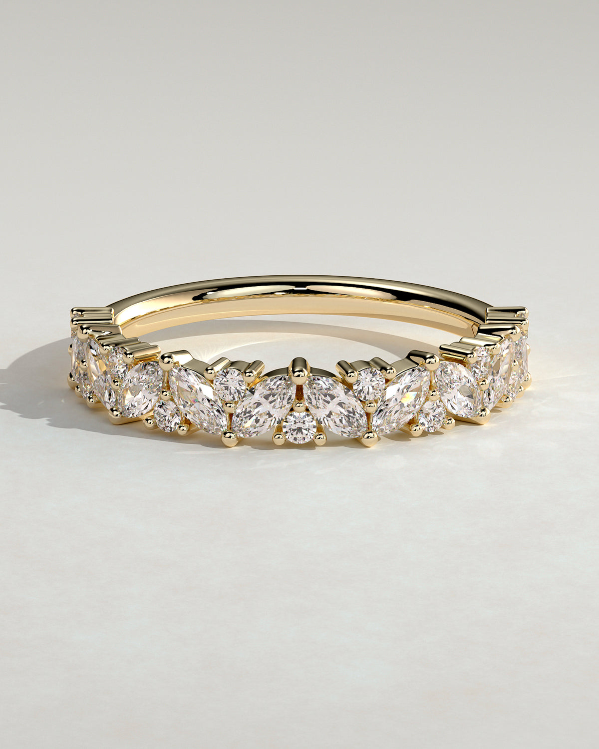 Marquise and Round Diamond Half Eternity Wedding Band — yellow gold [color:yellow]