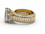 Emerald Cut Three Stone Moissanite Engagement Ring – Gold Plated 925 Silver