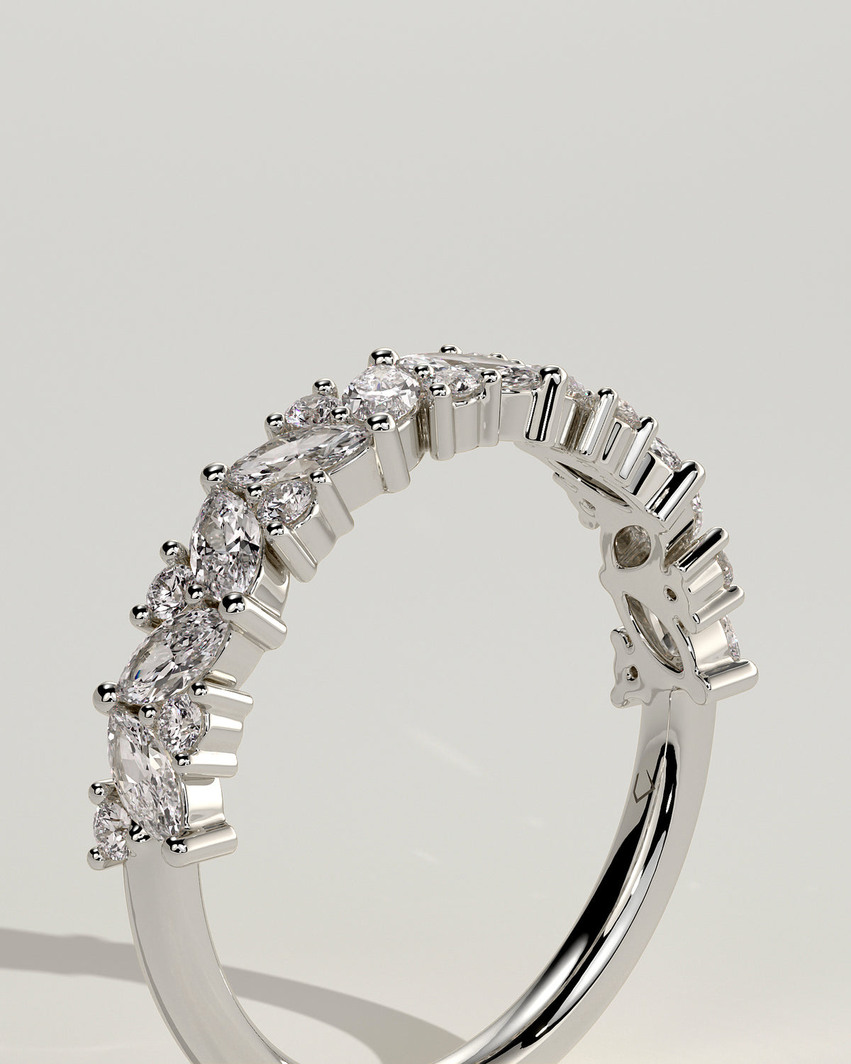 Marquise and Round Diamond Half Eternity Wedding Band — white gold [color:white]