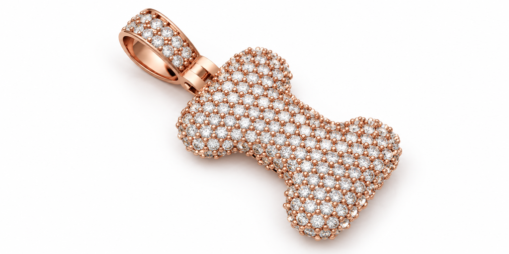 Iced Out Dog Bone Pendant – Pave Bone Charm Pendant