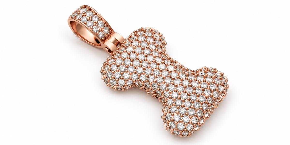 Iced Out Dog Bone Pendant – Pave Bone Charm Pendant