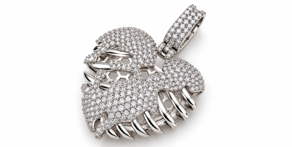 Iced Out Caged Heart Pendant – Rib Cage Heart Hip Hop Pendant