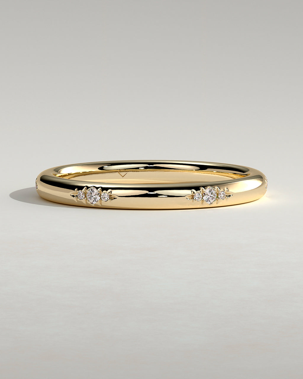 Clustered Hammer Set Moissanite Wedding Band – 18K Yellow, White & Rose Gold