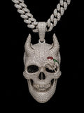 Iced Out Devil Skull Pendant - Moissanite, 925 Sterling Silver Hip Hop Pendant
