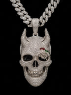 Iced Out Devil Skull Pendant - Moissanite, 925 Sterling Silver Hip Hop Pendant