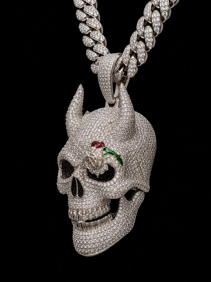 Iced Out Devil Skull Pendant - Moissanite, 925 Sterling Silver Hip Hop Pendant
