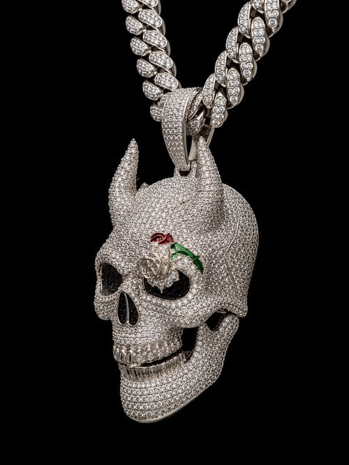 Iced Out Devil Skull Pendant - Moissanite, 925 Sterling Silver Hip Hop Pendant