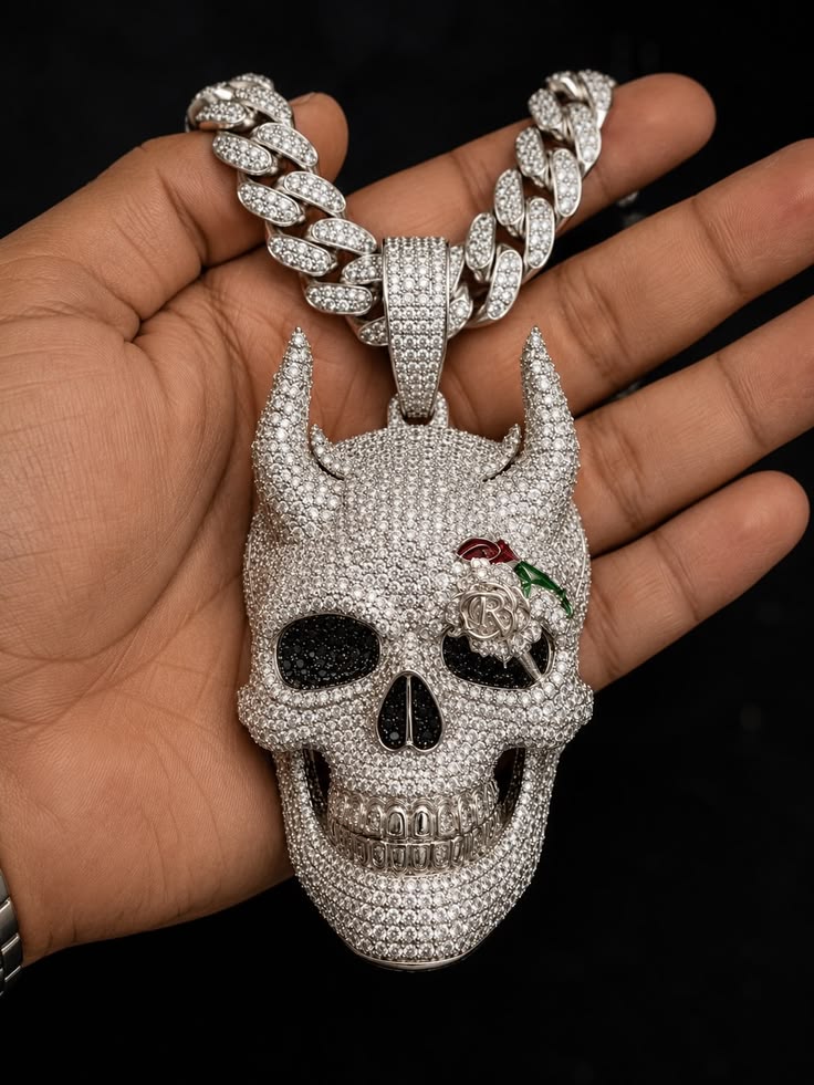 Iced Out Devil Skull Pendant - Moissanite, 925 Sterling Silver Hip Hop Pendant