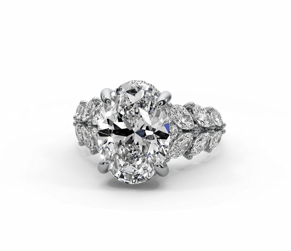 Oval Halo Leaf Vine Moissanite Engagement Ring – Gold Plated 925 Silver