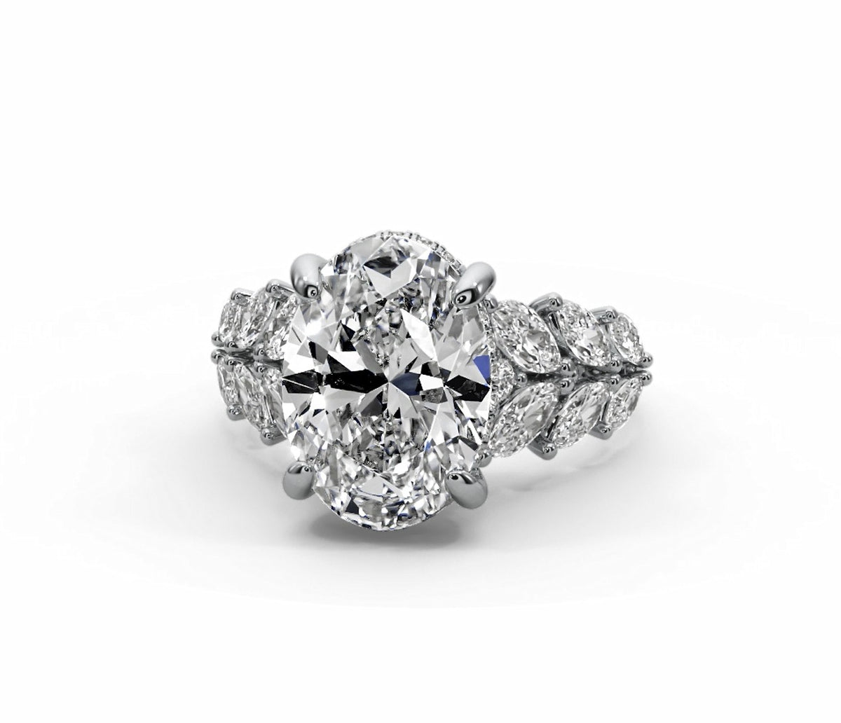 Oval Halo Leaf Vine Moissanite Engagement Ring – Gold Plated 925 Silver