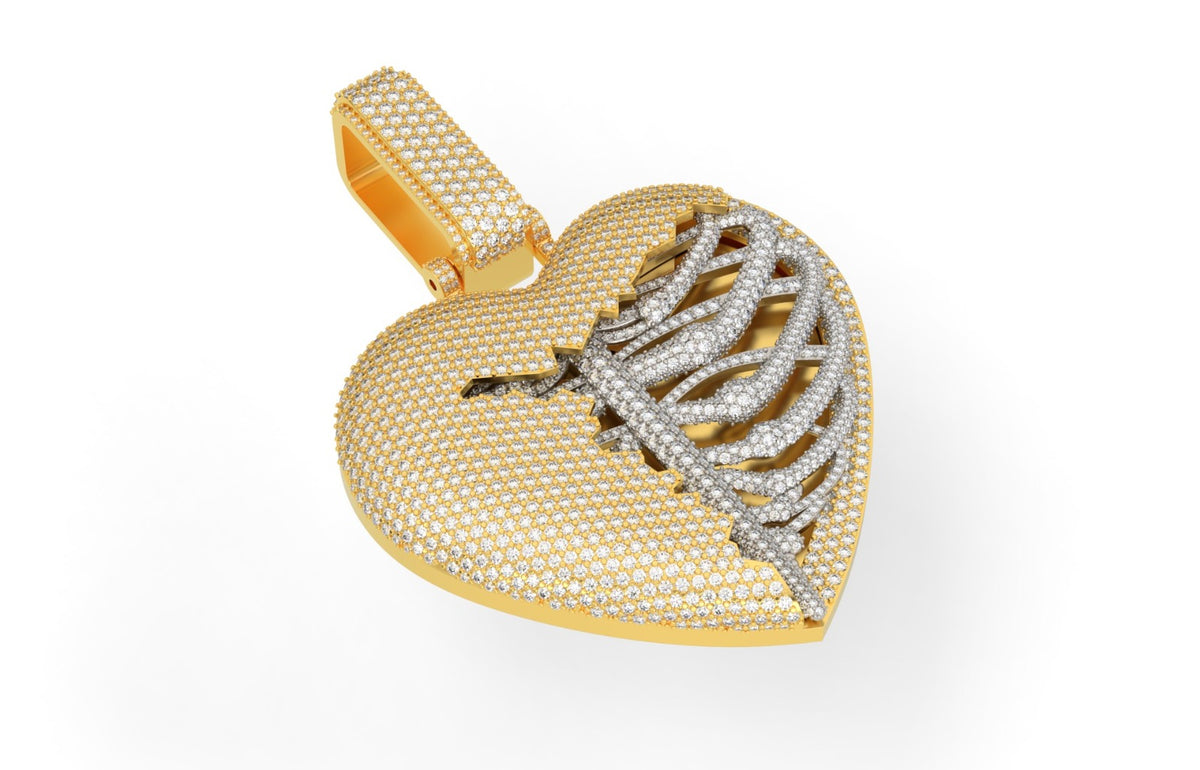 Iced Out Ribcage Heart Pendant – Two-Tone Hip Hop Pendant