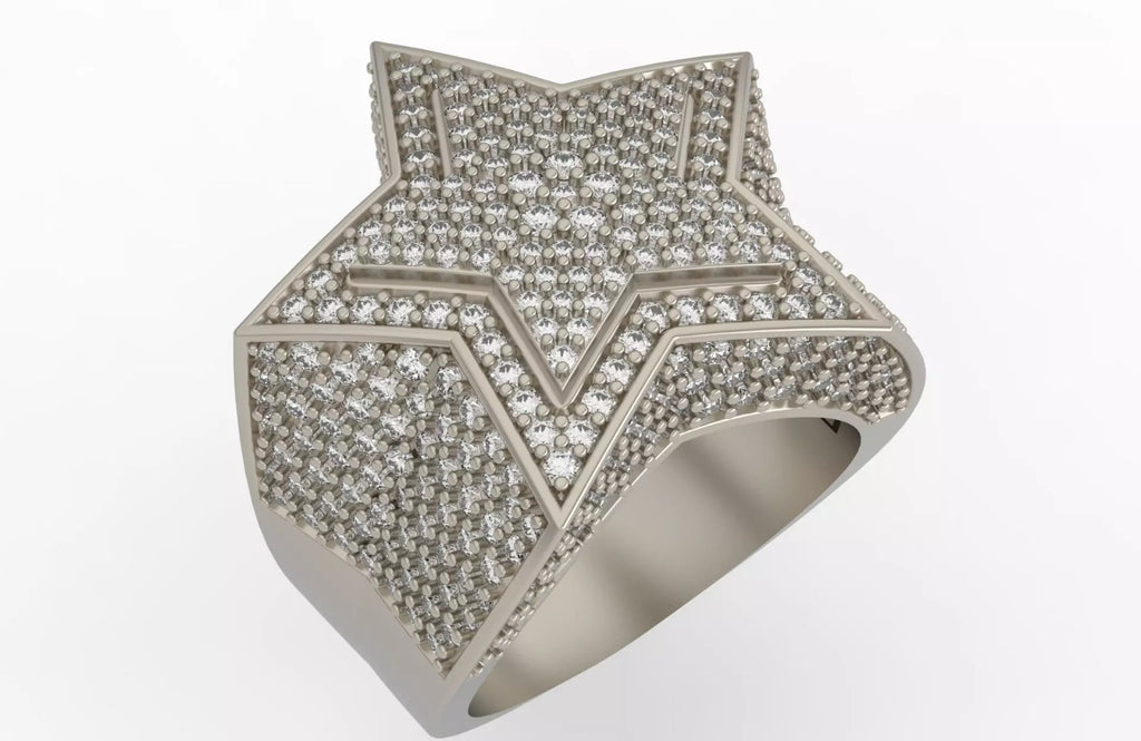 Iced Out Layered Star Ring – Fully Iced Star Hip Hop Ring