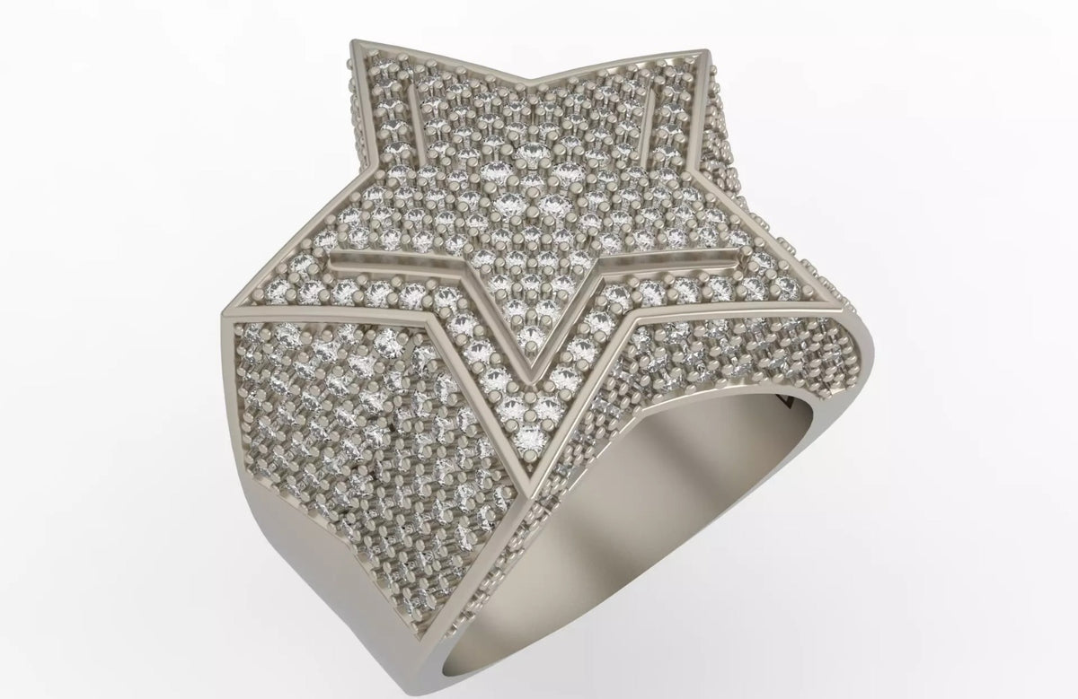 Iced Out Layered Star Ring – Fully Iced Star Hip Hop Ring