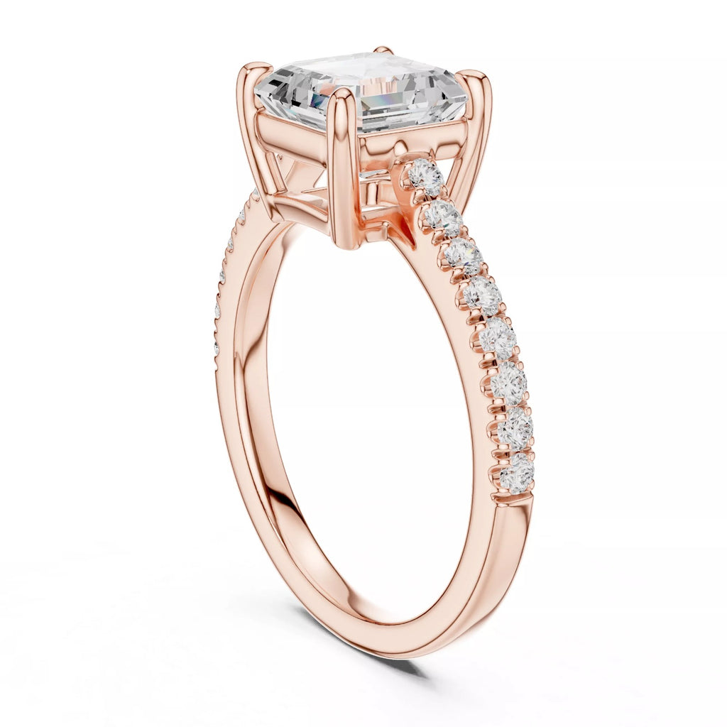 Asscher Cut Hidden Halo Pavé Engagement Ring