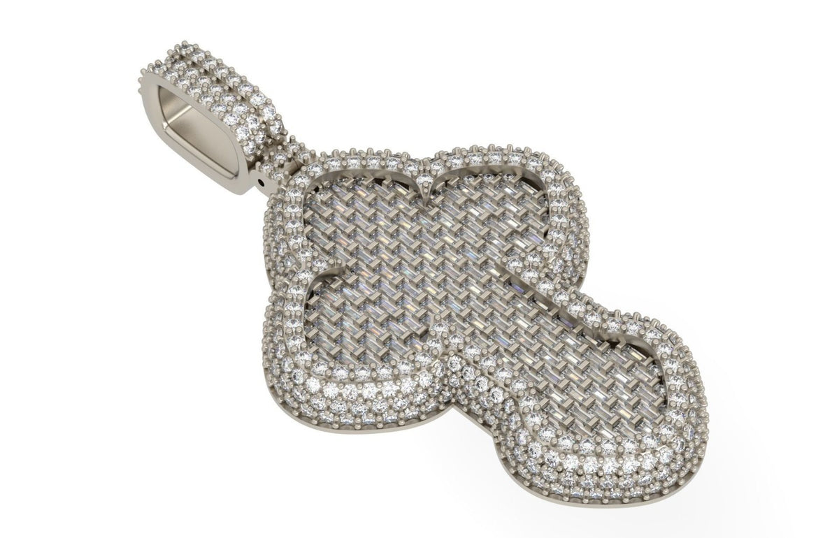 Iced Out Baguette Cross Pendant – Clover Cross Hip Hop Pendant