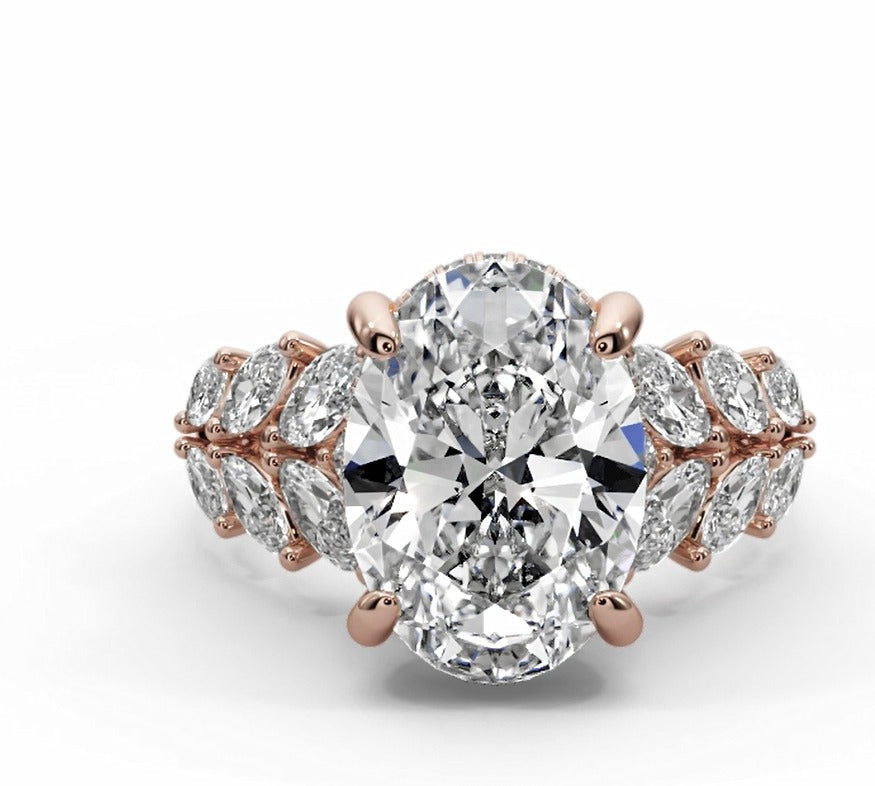 Oval Halo Leaf Vine Moissanite Engagement Ring – Gold Plated 925 Silver