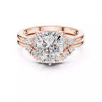 Round Cluster Double Band Engagement Ring in Solid Gold – Moissanite or Lab Grown Diamond