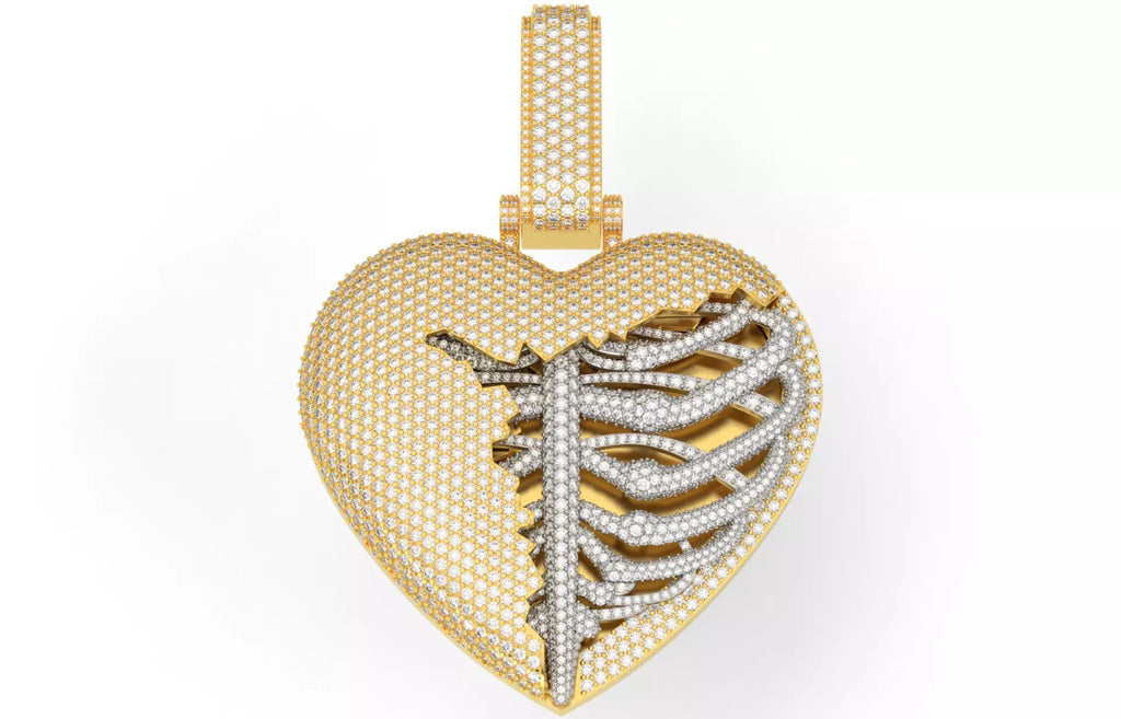Iced Out Ribcage Heart Pendant – Two-Tone Hip Hop Pendant