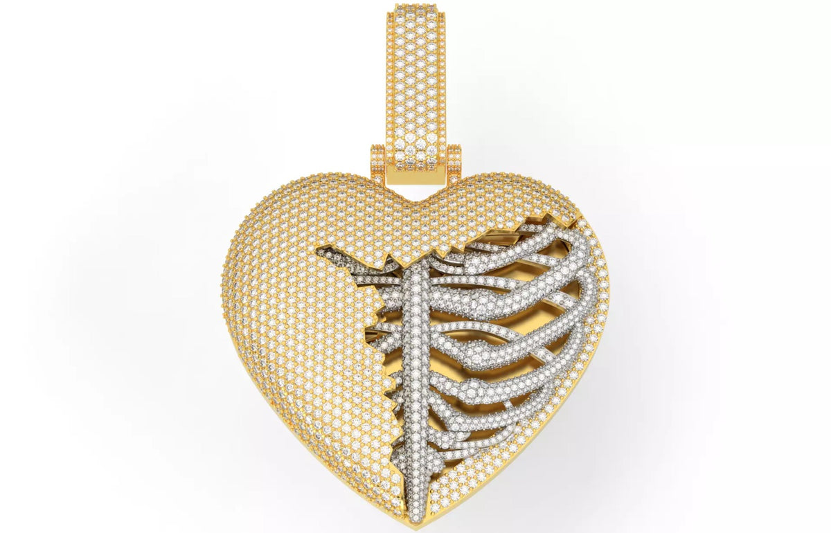 Iced Out Ribcage Heart Pendant – Two-Tone Hip Hop Pendant