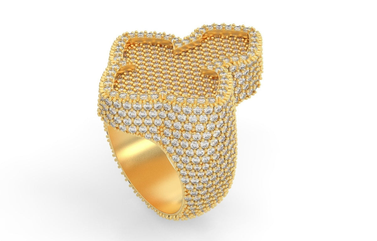 Iced Out Clover Cross Ring – Yellow Gold Hip Hop Ring
