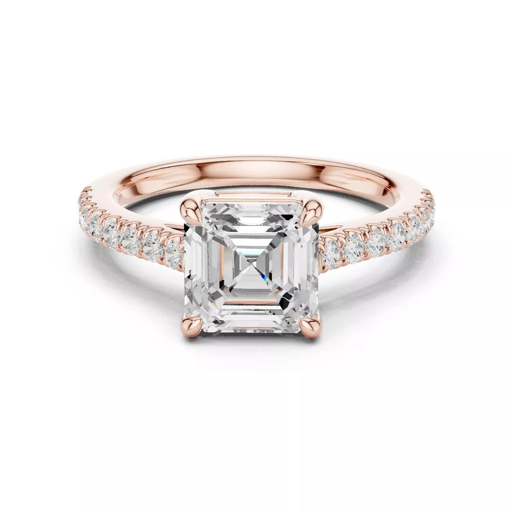 Asscher Cut Hidden Halo Pavé Engagement Ring