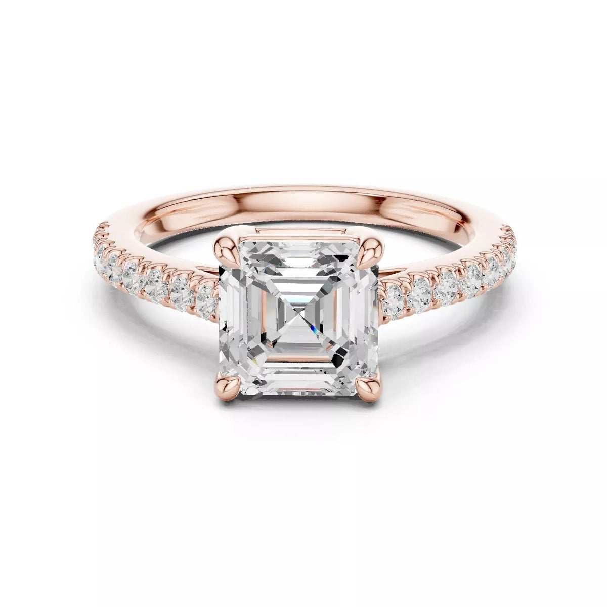 Asscher Cut Hidden Halo Pavé Engagement Ring