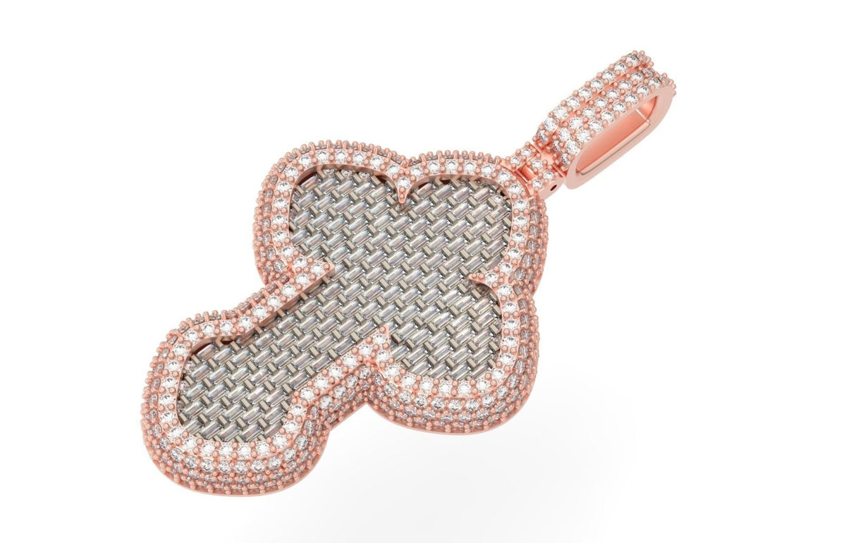 Iced Out Baguette Cross Pendant – Clover Cross Hip Hop Pendant