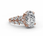 Oval Halo Leaf Vine Moissanite Engagement Ring – Gold Plated 925 Silver