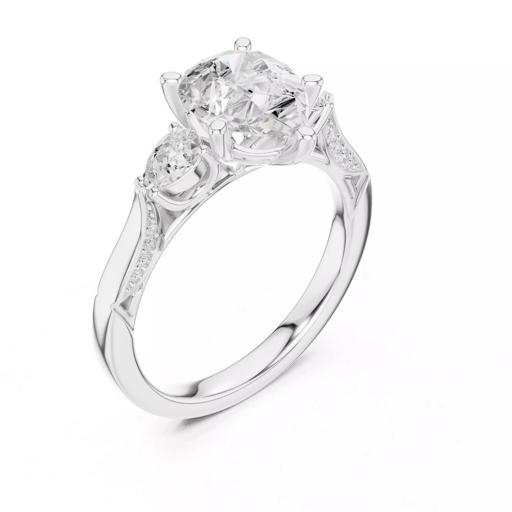 Pear Cut Three Stone Engagement Ring with Pear Side Stones