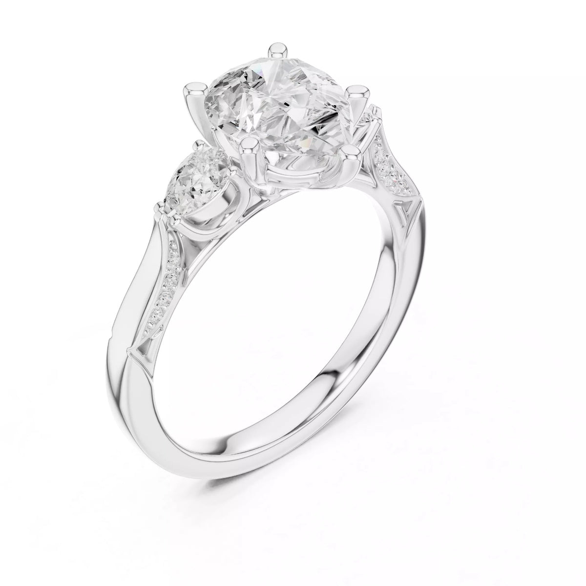 Pear Cut Three Stone Engagement Ring with Pear Side Stones
