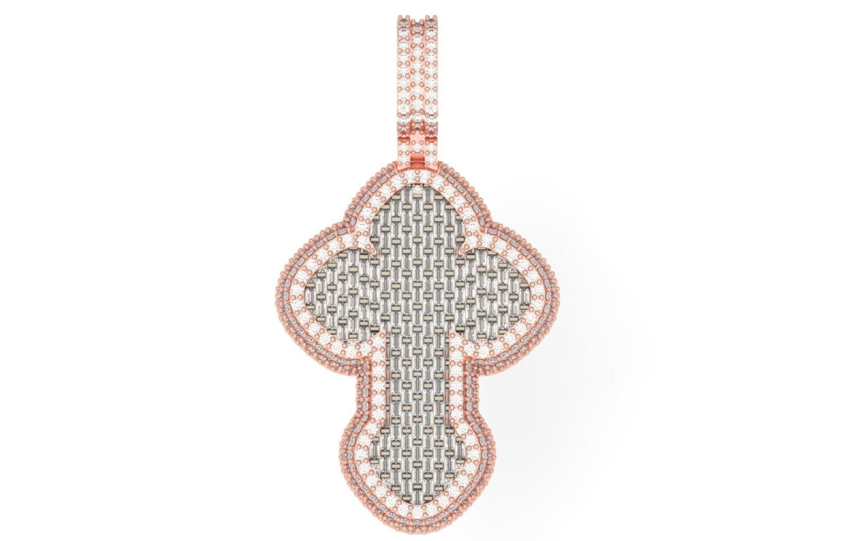 Iced Out Baguette Cross Pendant – Clover Cross Hip Hop Pendant