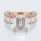 Emerald Cut Moissanite Statement Ring with Pavé Band – Gold Plated 925 Silver