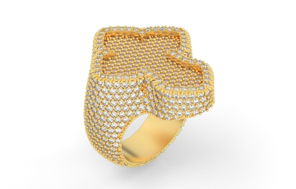Iced Out Clover Cross Ring – Yellow Gold Hip Hop Ring
