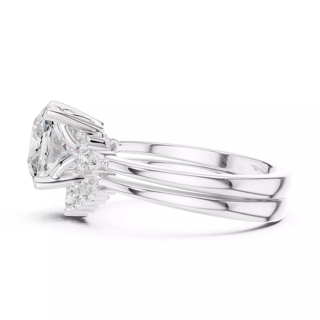 Round Cluster Double Band Engagement Ring in Solid Gold – Moissanite or Lab Grown Diamond