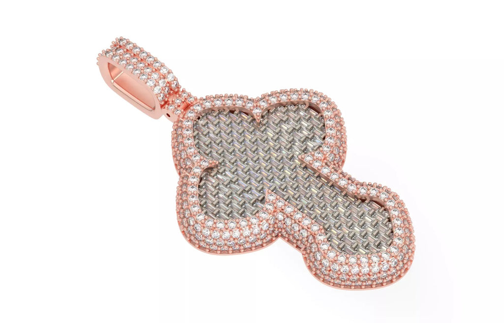 Iced Out Baguette Cross Pendant – Clover Cross Hip Hop Pendant