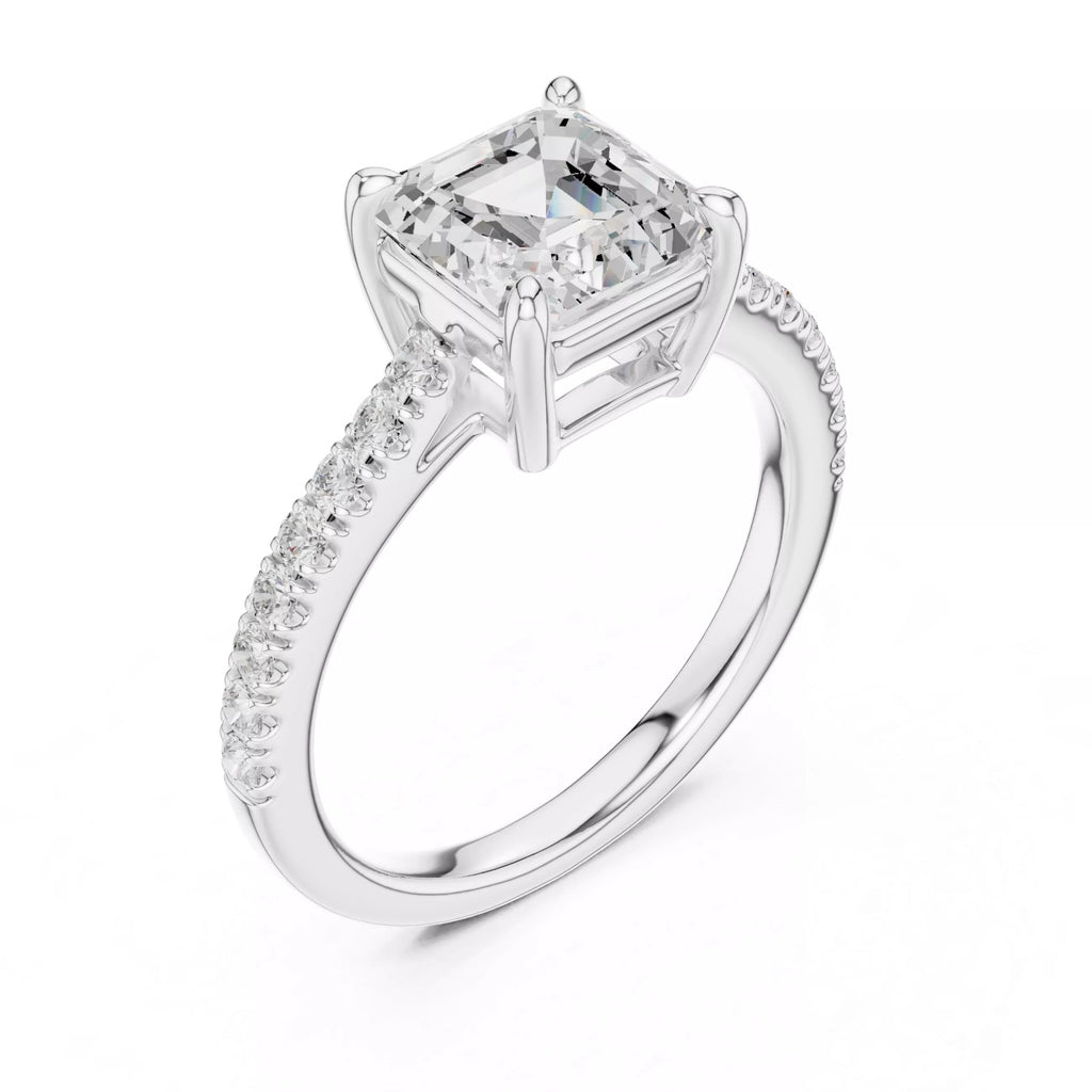Asscher Cut Hidden Halo Pavé Engagement Ring
