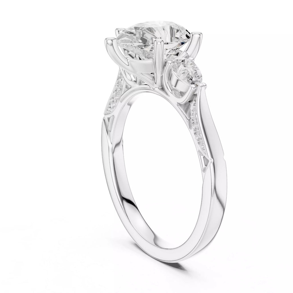 Pear Cut Three Stone Engagement Ring with Pear Side Stones