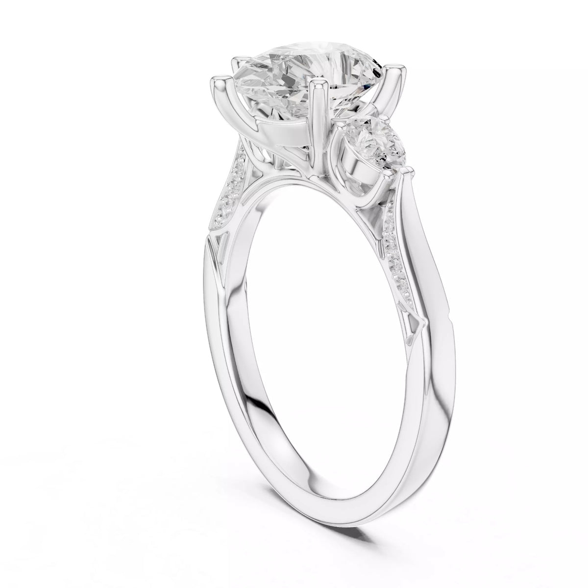 Pear Cut Three Stone Engagement Ring with Pear Side Stones